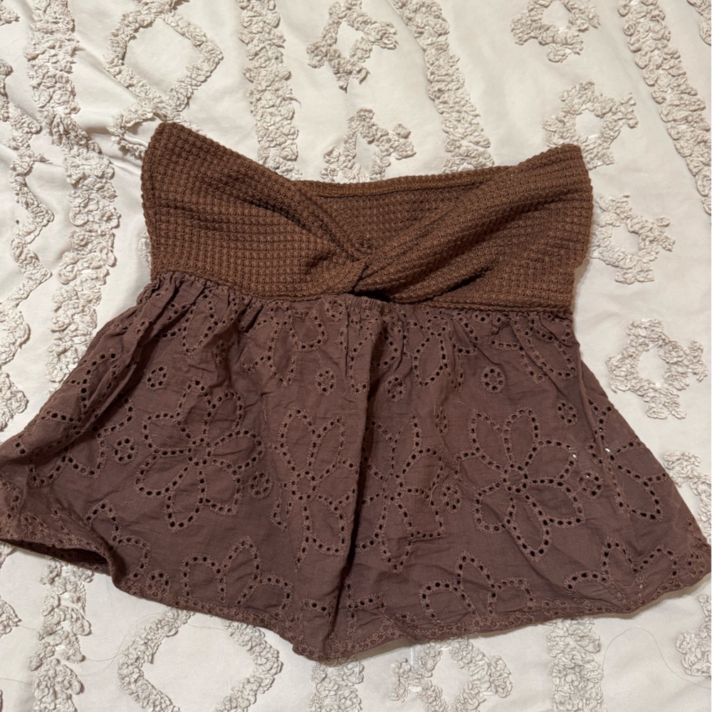 Brown Eyelet Strapless Top